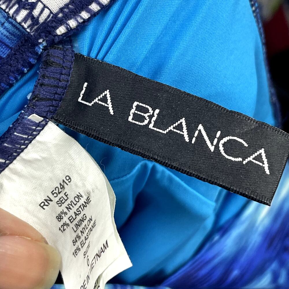 La Blanca Desert Mirage One Piece Swimsuit Size 6 – Blue‎ Batik Halter Geometric - Picture 9 of 11